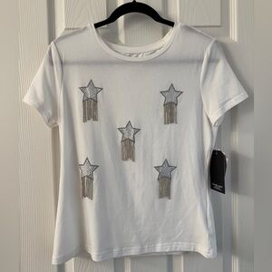 White Short Sleeve Star Embellished Tee